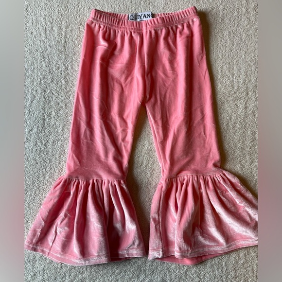 Velvet pink bell bottoms, toddler size 3T. Elastic waist, comfy, lush, fancy - Picture 1 of 3
